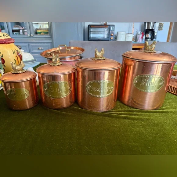 Vintage Copper Canister Set with Gold Accents from Portugal - Picture 1 of 16